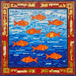 Soviet Style Mosaic – Orange Fish in Blue Water