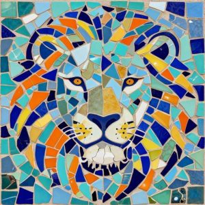 Vibrant Lion Trencadís Mosaic Art