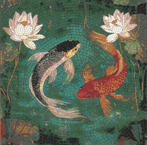 Zen Koi Fish Mosaic Art – 60×60 cm