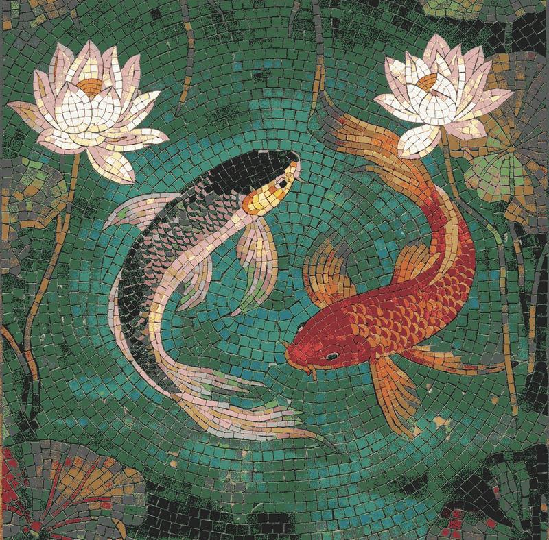 Zen Koi Fish Mosaic Art - 60x60 cm