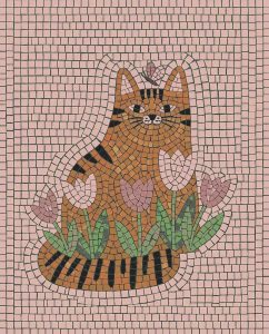 Cute Tabby Cat with Tulips Mosaic Art