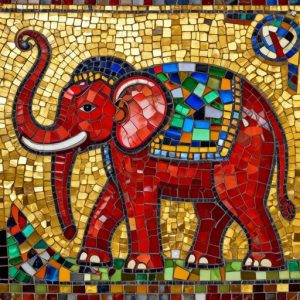Nomadic Red Elephant Byzantine Mosaic Art
