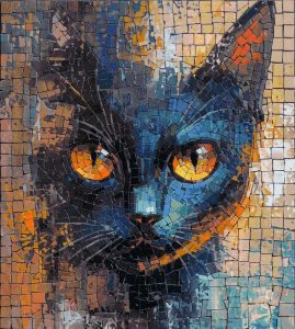 Mysterious Blue Cat Mosaic Art – 60×66 cm