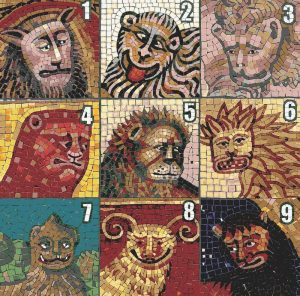 Stylized Lion Faces Mosaic Art – 25×25 cm