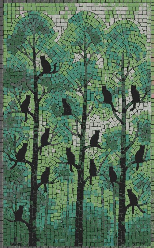 Mysterious Black Cats in Green Trees Mosaic Art