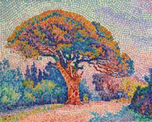 Vibrant Mosaic Tree Art – Colorful Nature Landscape
