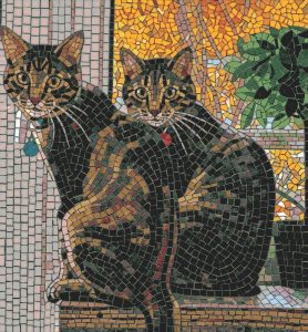 Mosaic Art: Two Curious Tabby Cats