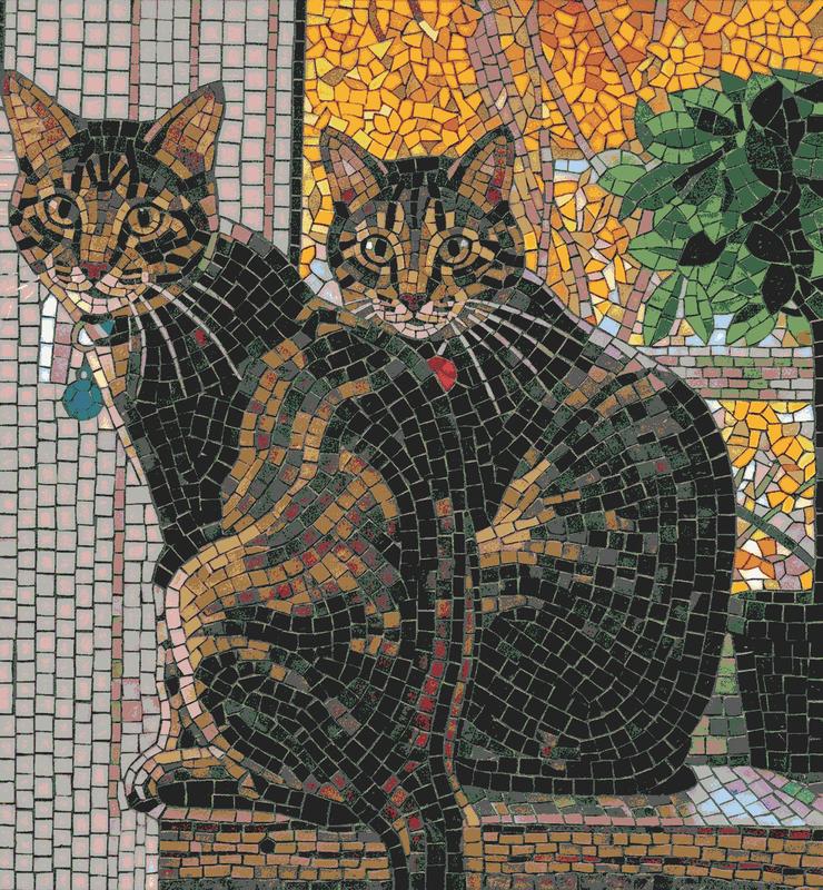 Mosaic Art: Two Curious Tabby Cats