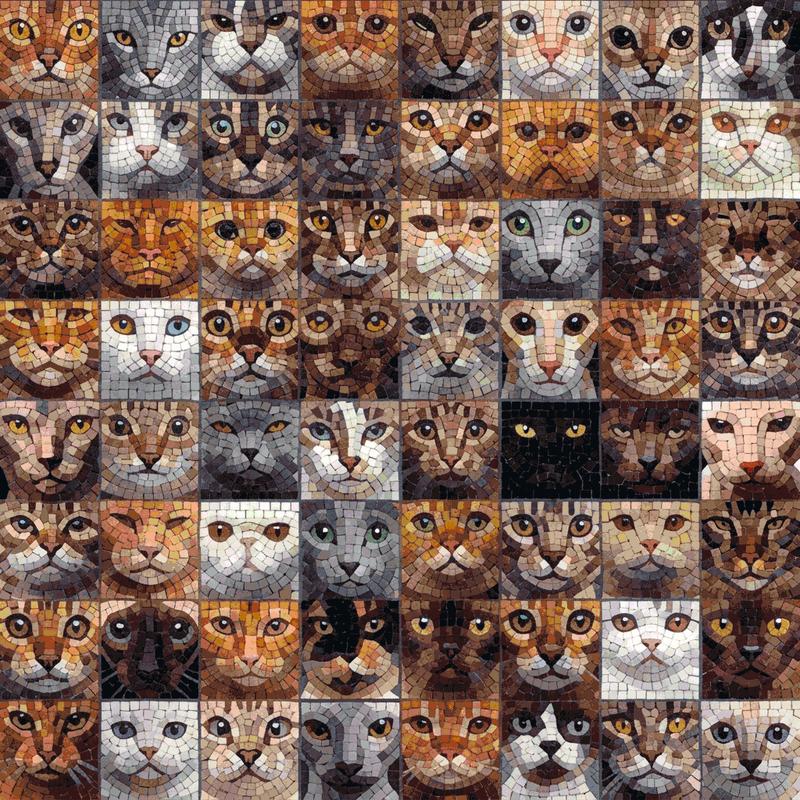 Mosaic Art: Diverse Cat Faces Collection