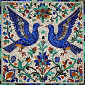 Florentine Mosaic “Two Swans in Flight”
