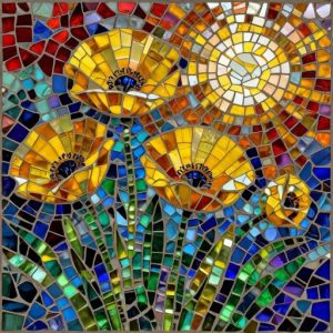 Yellow Poppies and Sun Mosaic Art – Custom Size
