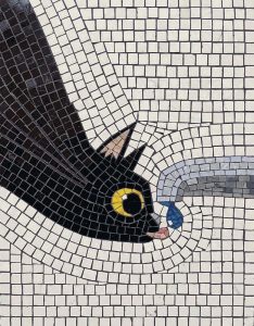 Black Cat Drinking Water Mosaic Art