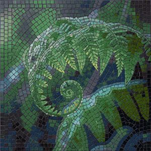Green Fern Spiral Mosaic Art – 60×60 cm