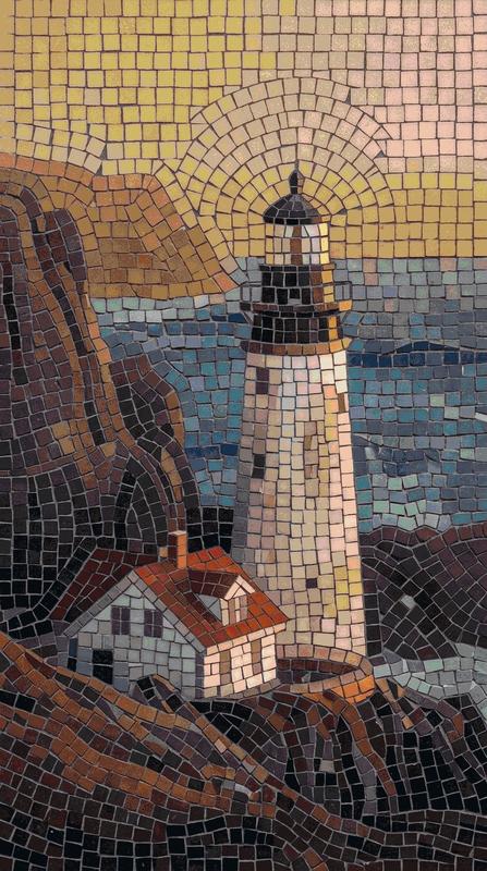 Sunset Lighthouse Mosaic Art - Coastal Serenity