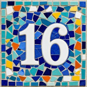 Custom Trencadís Mosaic House Number 16