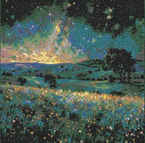 Starry Night Landscape Mosaic Art