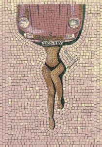 Surreal Mosaic Art: Car and Woman Hybrid