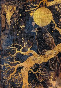 Golden Moon and Raven Mosaic Art
