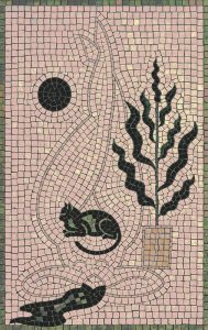 Minimalist Mosaic Art: Stylized Cat and Plant