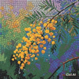 Mimosa Bloom Mosaic Art – Spring Nature Decor
