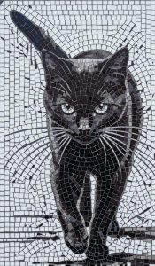 Elegant Black Cat Mosaic Art – 60×102 cm
