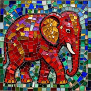 Red Elephant Mosaic Art – Custom Opus Incertum Piece