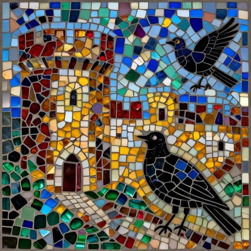 Moving Castle and Black Birds Mosaic Art - Opus Incertum