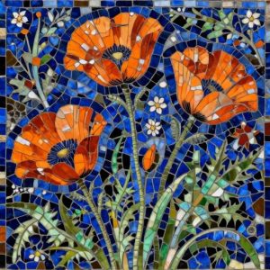 Vibrant Orange Poppies Florentine Mosaic Art