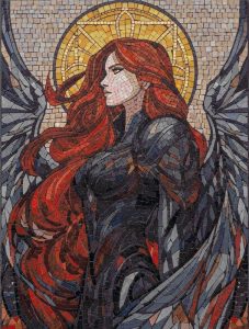 Red-Haired Winged Warrior Mosaic Art