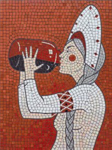 Traditional Woman Drinking Mosaic Art