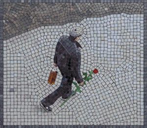 Solitary Walk with a Red Rose – Mosaic Art