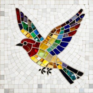Colorful Mosaic Bird in Flight – Custom Opus Incertum Art