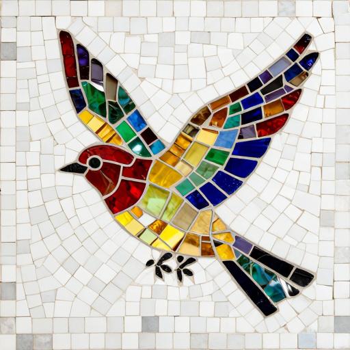 Colorful Mosaic Bird in Flight - Custom Opus Incertum Art