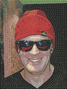 Smiling Man in Red Beanie Mosaic Art
