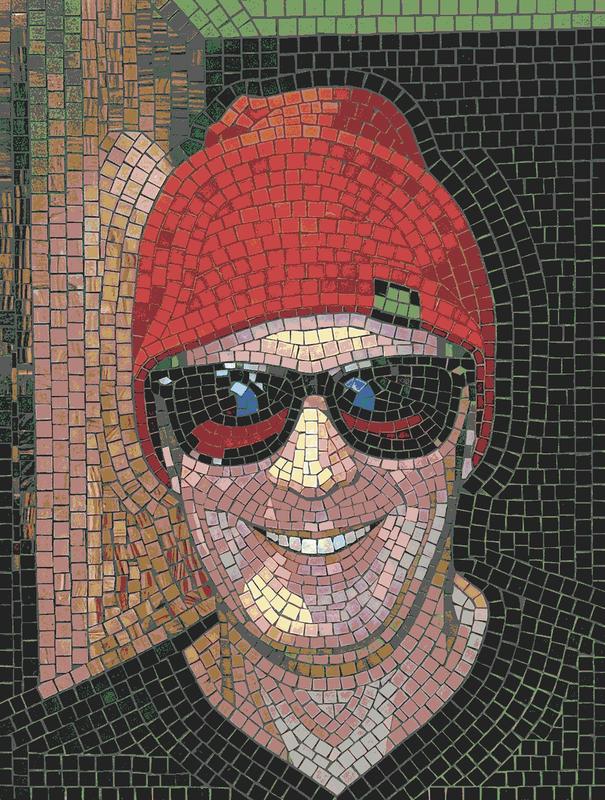 Smiling Man in Red Beanie Mosaic Art