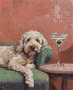 Sophisticated Dog with Martini Mosaic Art