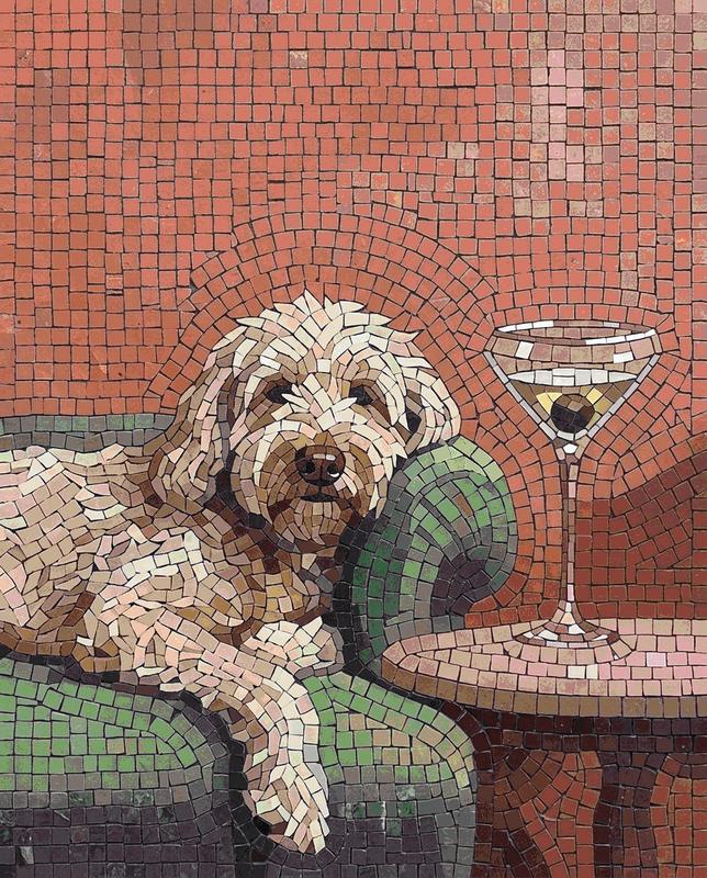 Sophisticated Dog with Martini Mosaic Art