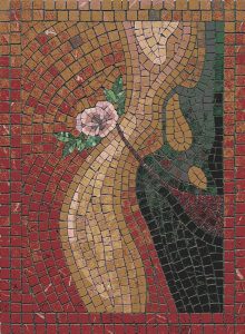 Elegant Floral Mosaic Art – Gold and Red Tones