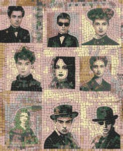 Mysterious Mosaic Portraits Grid Art