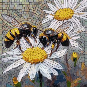 Bees and Daisies Mosaic Art – 60×60 cm