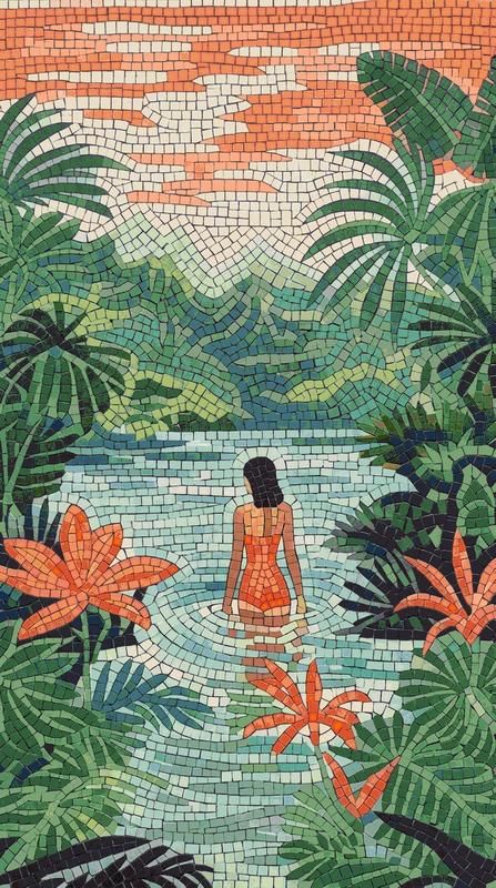 Tropical Serenity Mosaic Art - Woman in Nature