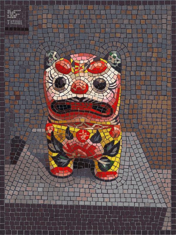 Colorful Mythological Guardian Mosaic Art
