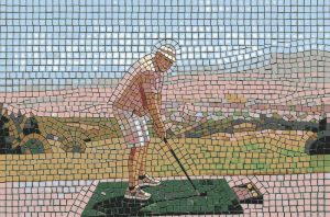 Mosaic Art: Golfer in Pastel Tones
