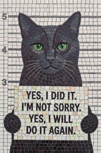 Defiant Cat Mugshot Mosaic Art – 60×90 cm