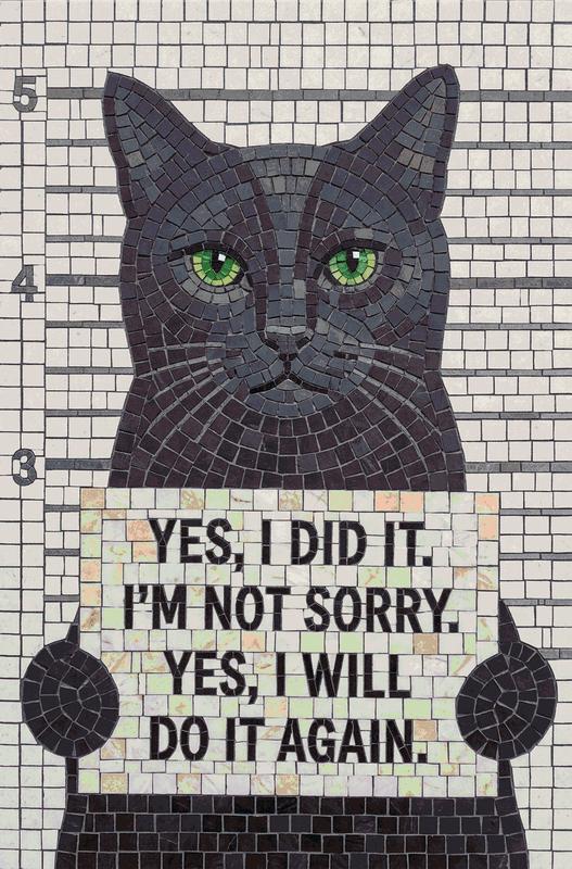 Defiant Cat Mugshot Mosaic Art - 60x90 cm