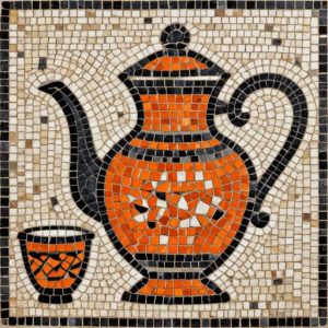 Roman Style Teapot and Cup Mosaic Art