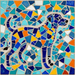Vibrant Blue Dog Trencadís Mosaic Art