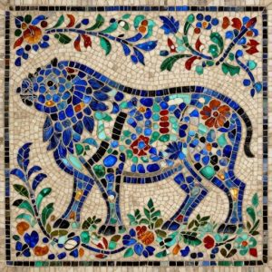 Blue Lion Florentine Mosaic Art | Custom Size