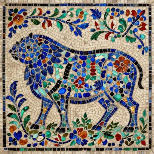 Blue Lion Florentine Mosaic Art | Custom Size