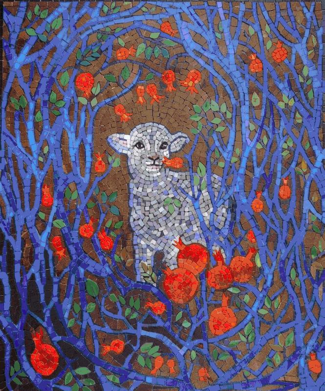 Mosaic Art: Lamb in the Blue Garden